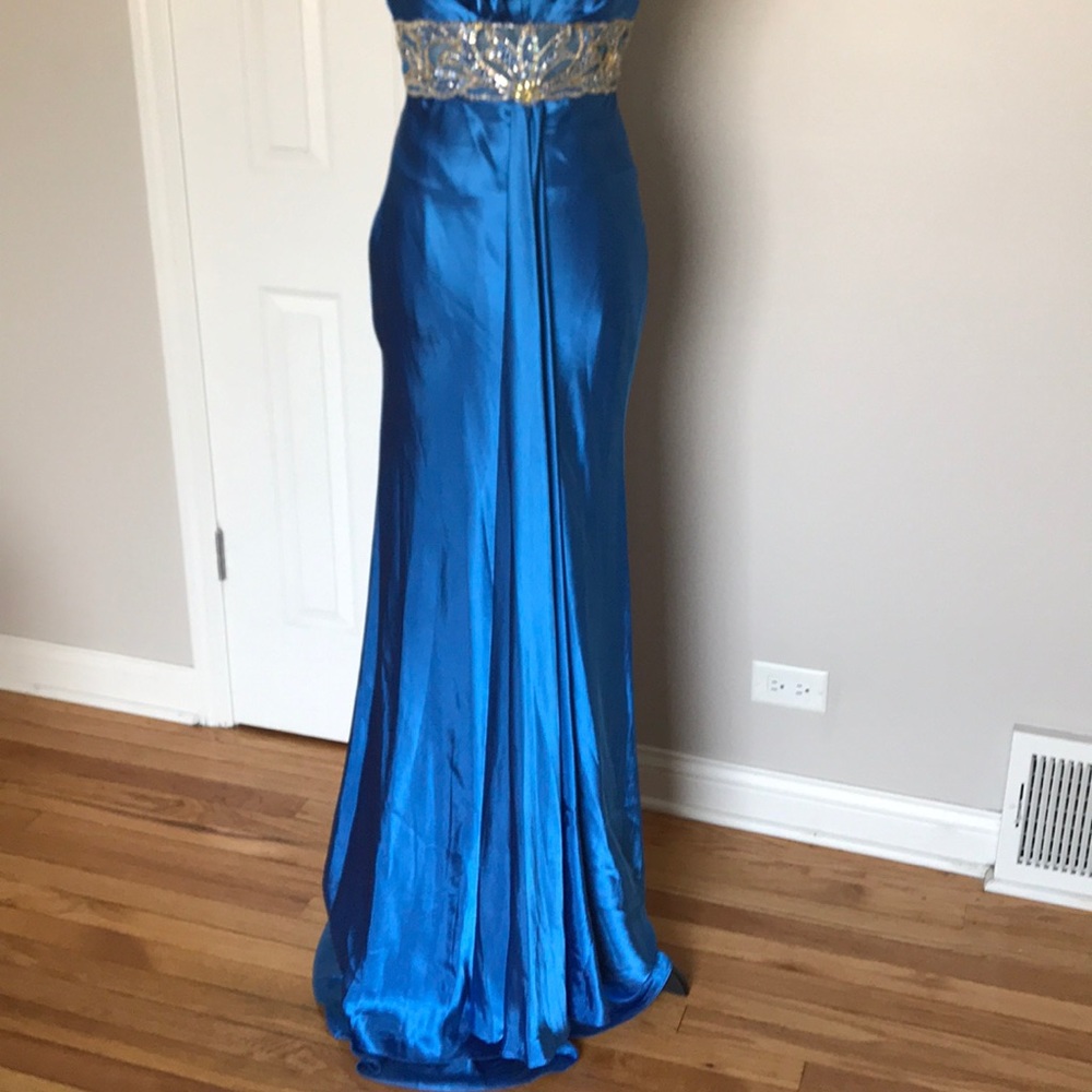 ✈️Satin Train Bead Halter Embellish Mermaid T-strap Flare Gown Wedding colorful - Picture 5 of 8